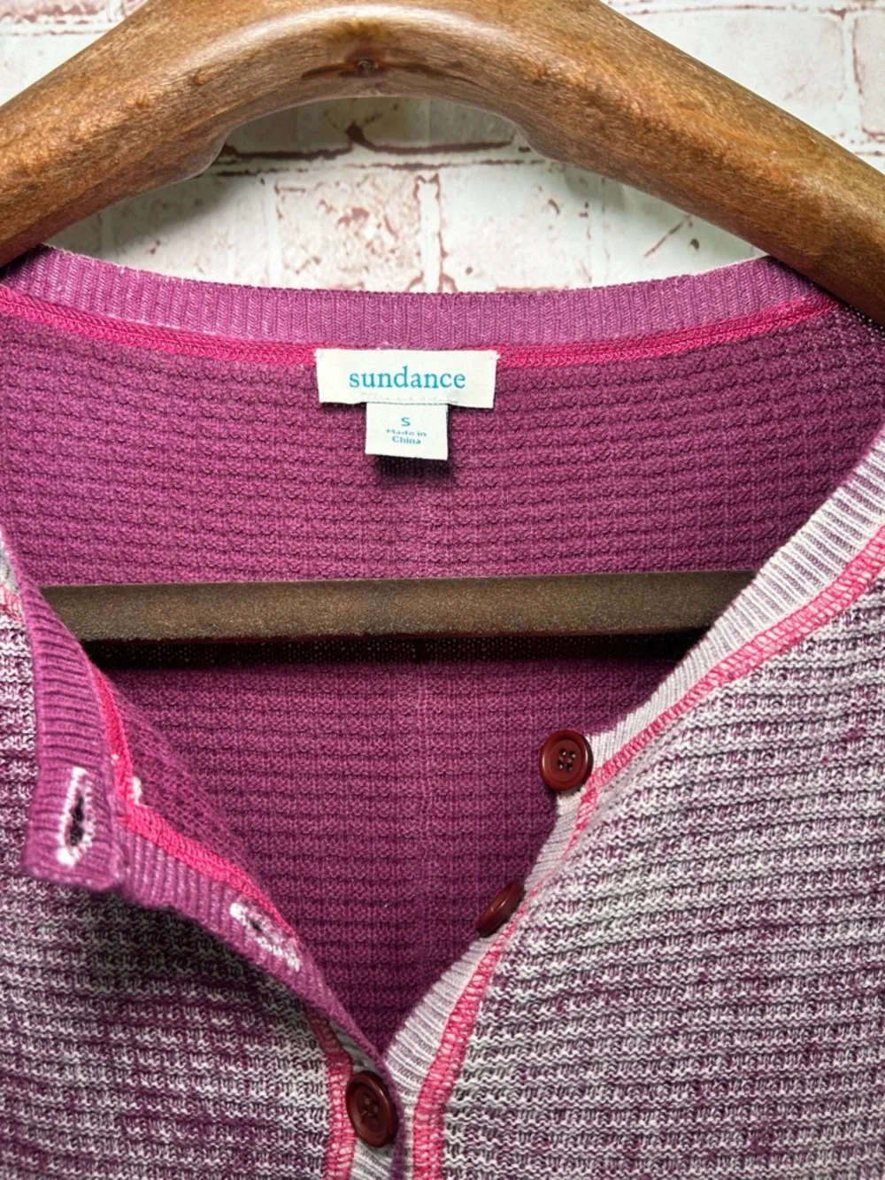 Sundance Gentry Waffle Knit Henley Thermal Top Size Small Mineral Washed Magenta - Picture 3 of 6